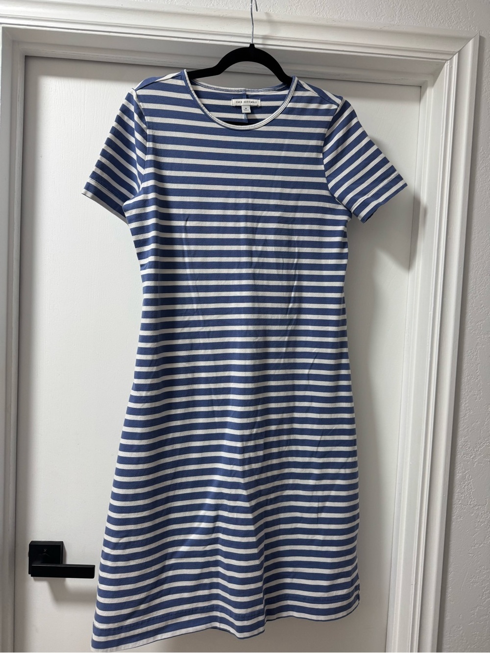 Free Assembly Striped Blue & White Short Sleeve A-Line Dress